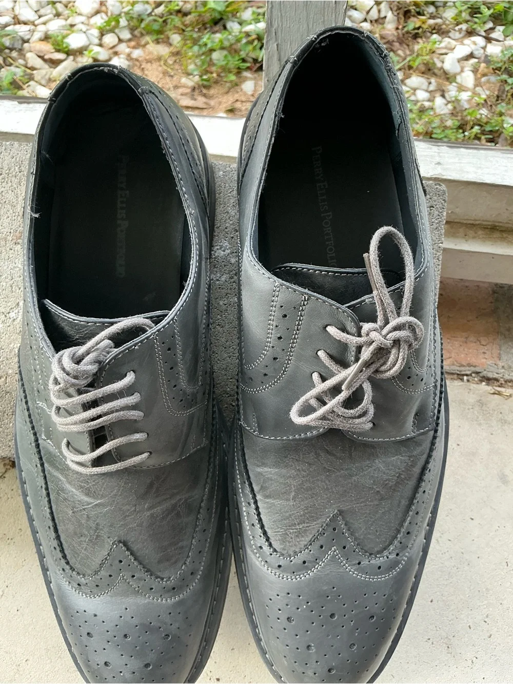 Perry Ellis Gray Wingtip Derby Oxfords